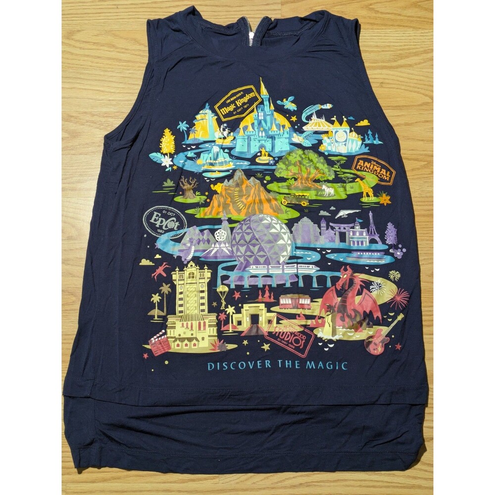 Disney Parks Women's Discover The Magic Sleeveless Tank Top, Navy Blue, Medium